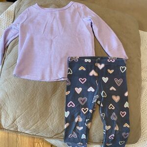 Kids Lavender Waffle Top and Navy Heart Leggings Pajama Set